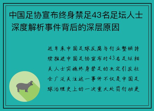 中国足协宣布终身禁足43名足坛人士 深度解析事件背后的深层原因 中国足协宣布终身禁足43名足坛人士 深度解析事件背后的深层原因
